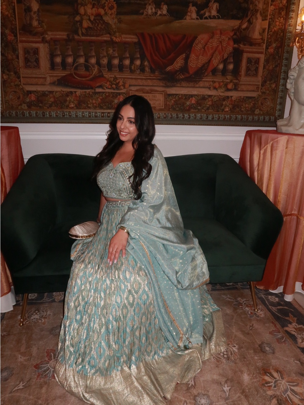 Elegant Mint Green Embellished Lehenga Dress